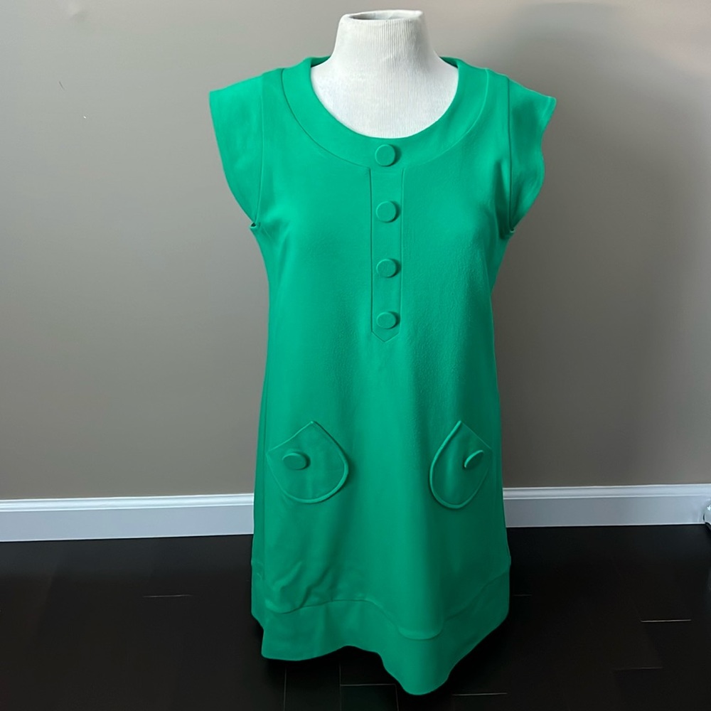 Tibi green shift dress w/front pockets sz L